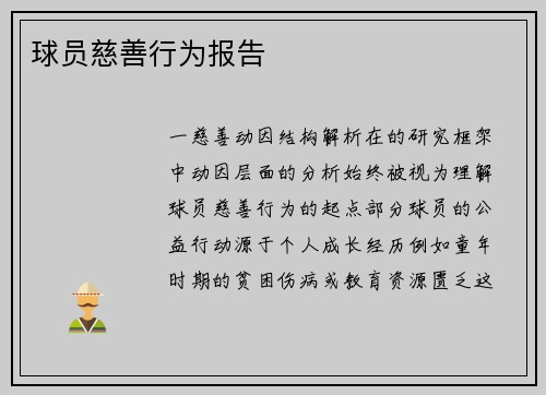 球员慈善行为报告