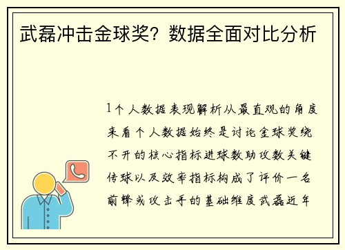 武磊冲击金球奖？数据全面对比分析